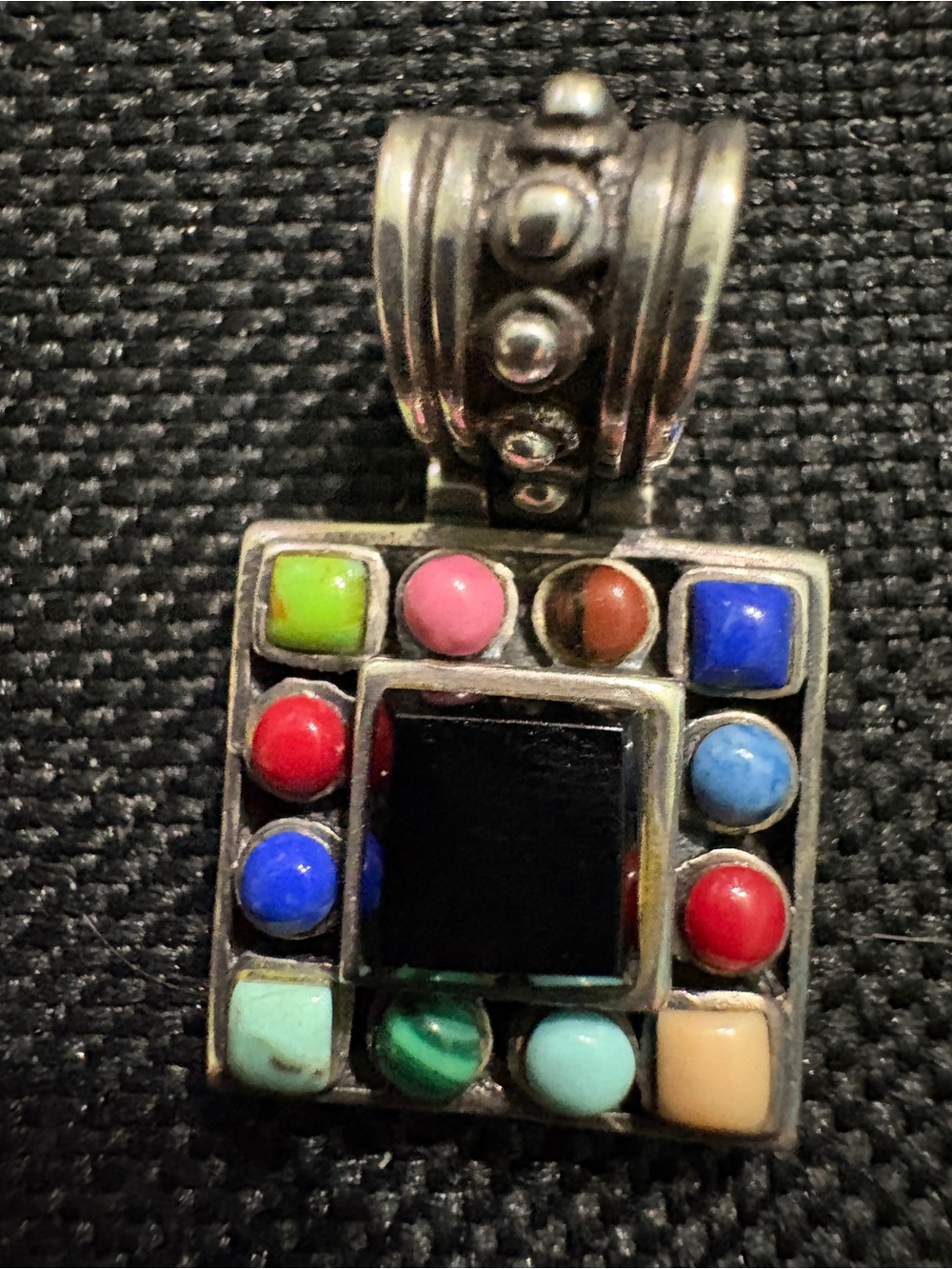 Sterling Silver & Multicolor Stone Inlay Pendant Necklace